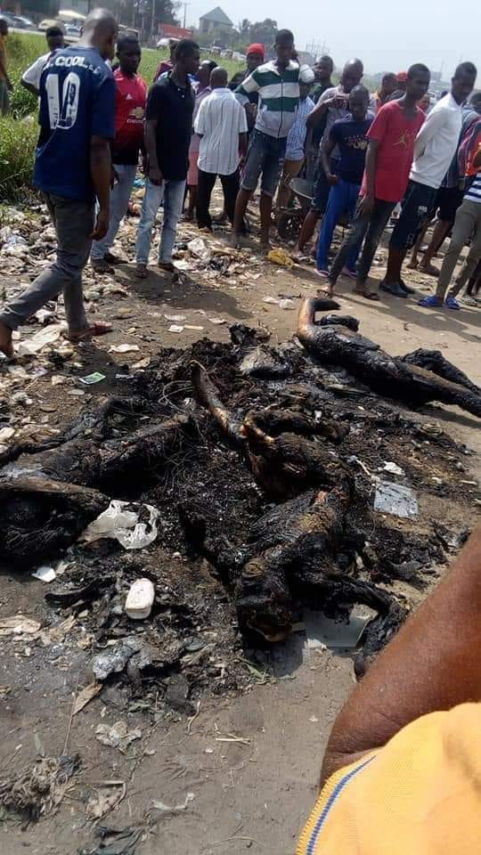 Horror!!!! Irate Youth Burns 3 Suspected Robbers Alive In Aba (GRAPHICS)