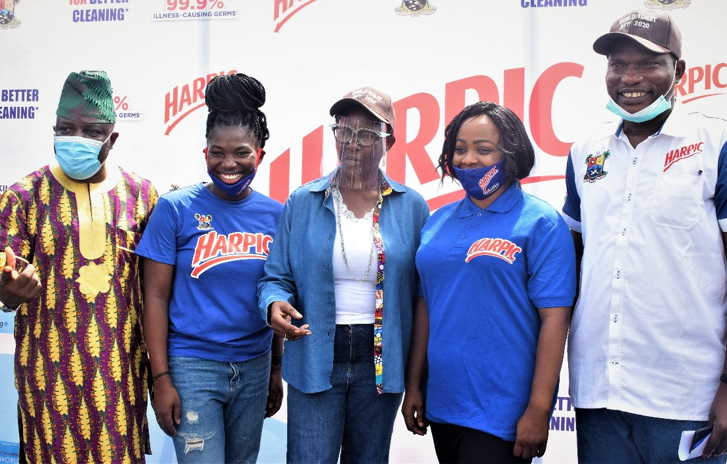 L-R: Chairman, Onigbongbo LCDA, Mr Oladotun Olakanle; Senior Brand Manager, Home and Hygiene, Reckitt Benckiser West Africa, Mrs Chioma Sylva-Ifedigbo; Permanent Secretary, Office of Environmental Services, Ministry of Environment and Water Resources, Mrs Belinda Aderonke Odeneye; Harpic Brand Ambassador, Dr Helen Paul and Director Sanitation, Ministry of Environment and Water Resources, Dr Hassan Sanuth, at the 2020 World Toilet Day Celebration and Commissioning of Public Toilets donated by Harpic in Lagos.