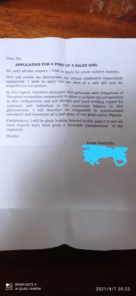 application letter for sales girl in a hotel without experience