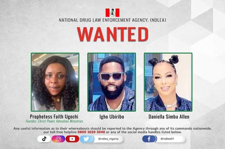 NDLEA Declares Prophetess, Celebrity Couple, Wanted Over Seized Illicit Drugs (Photo) - Vimarsana News